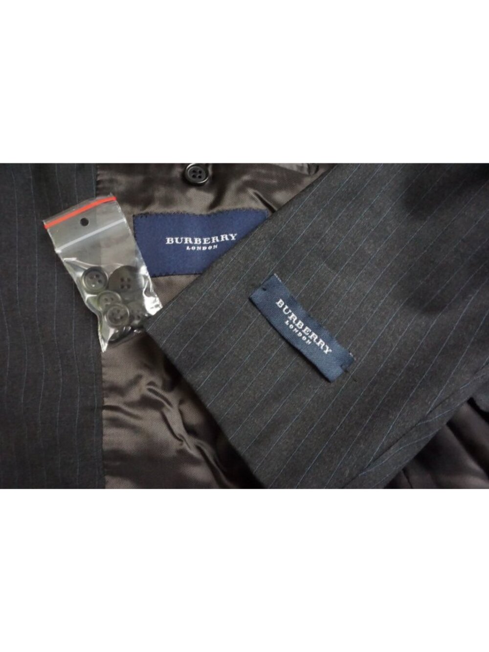 Burberry London Gray Blue Pinstriped Wool 2 Pc Suit Jacket Pant 42R BRAND NEW